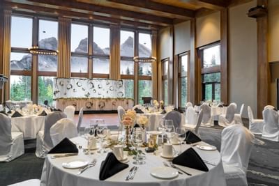 Banquet tables arranged in a Ballroom at The Malcolm Hotel