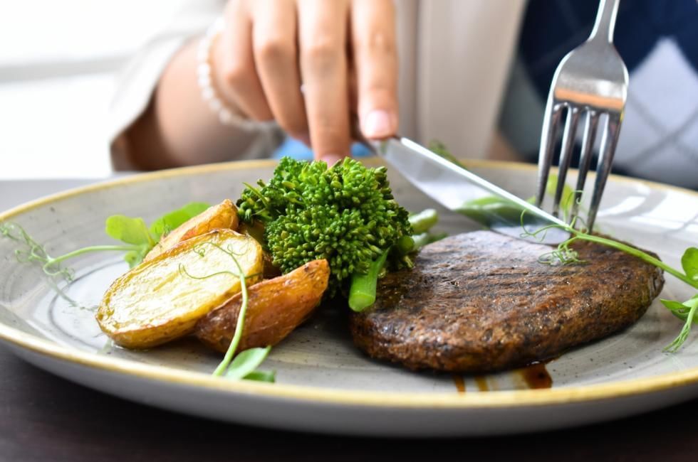 vegan mushroom steak and veg at gorse hill, surrey