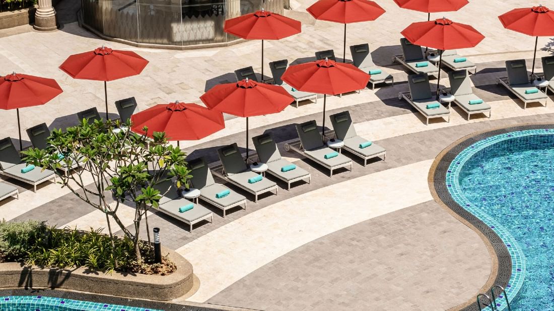 Aerial view of the loungers by the pool at Sunway Resort