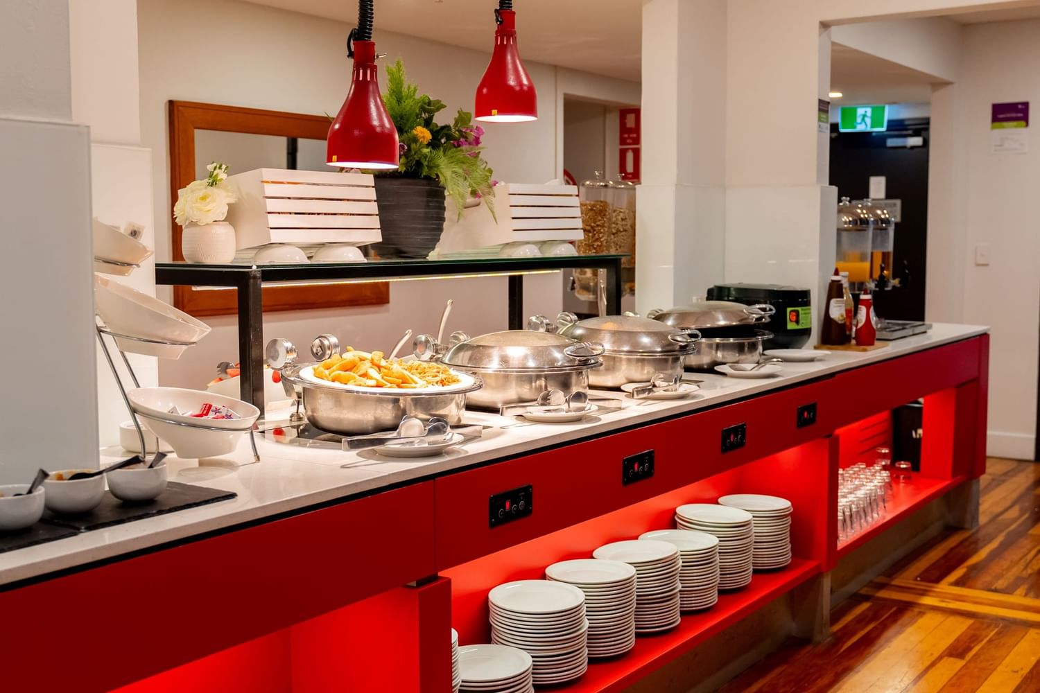 Bar with food and cutlery for breakfast