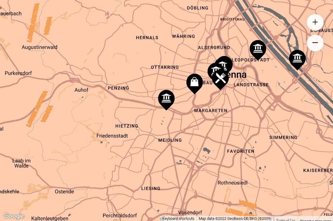 Map showing nearby places of Flemings Conference Hotel Wien