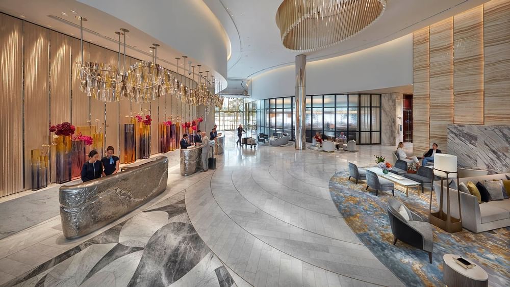 Reception counter with a lobby at Crown Towers Sydney