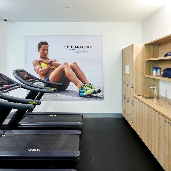 Interior of fully equipped gym at Novotel Melbourne on Collins