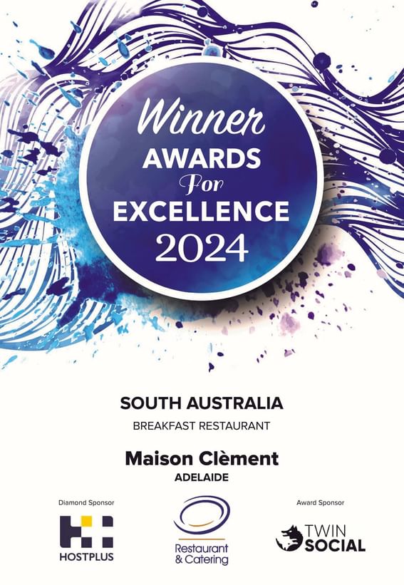 Maison Clement Award, Best Breakfast in Adelaide Winner