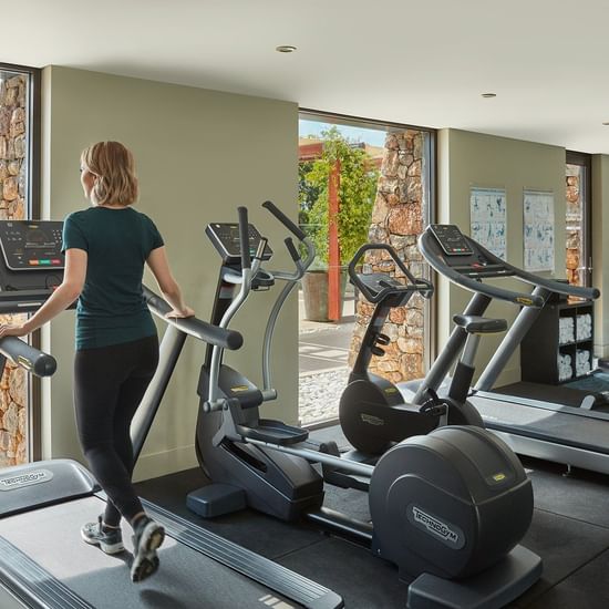 Fully-equipped gymnasium including treadmills, cross trainers, exercise bikes, leg press machine, free weights/weights bench 