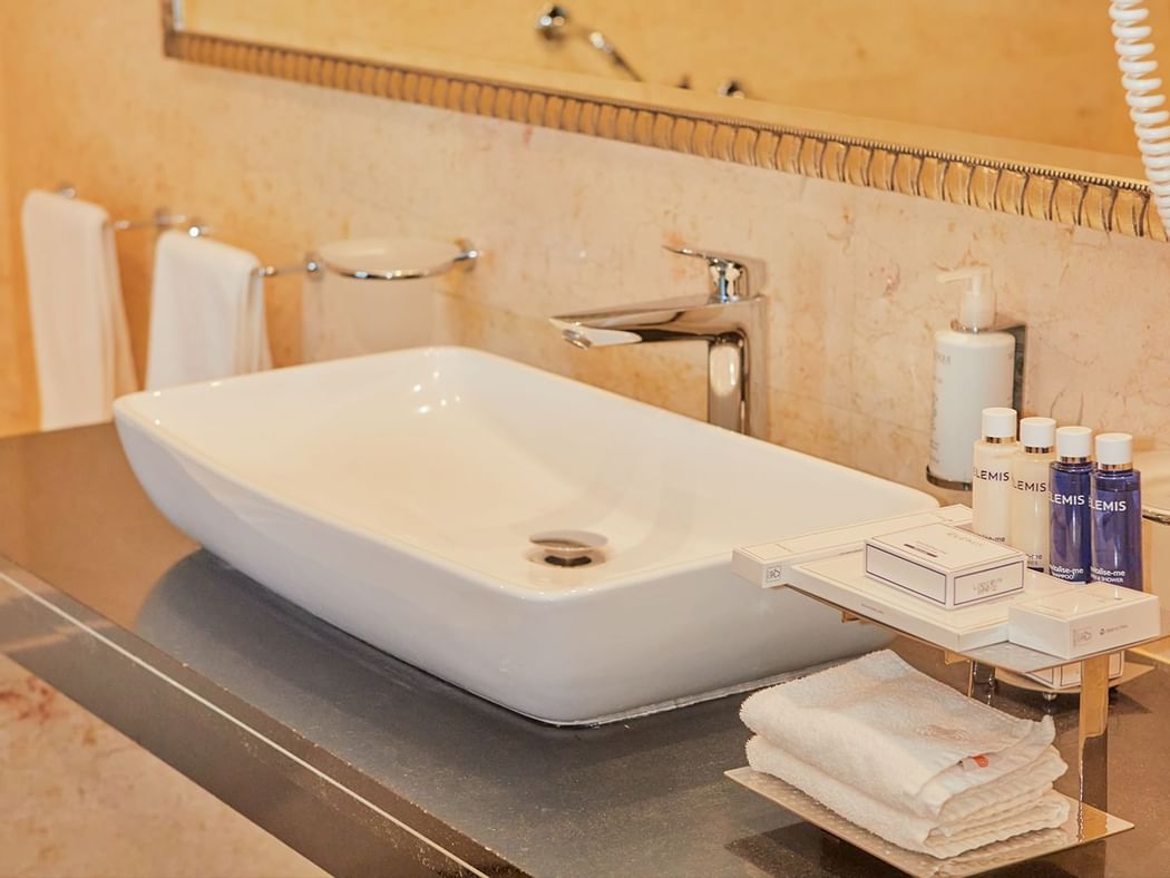 Closeup of washbasin in Diplomatic Suite at Goma Serena Hotel