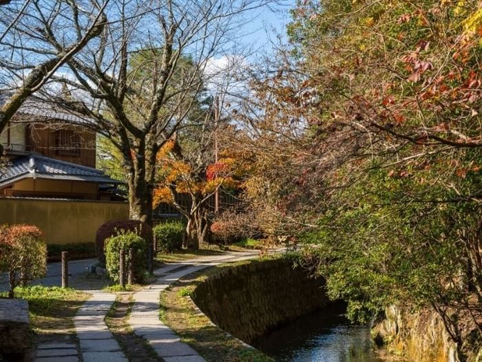 Stone path and stream in a serene garden at Park Hotel Group