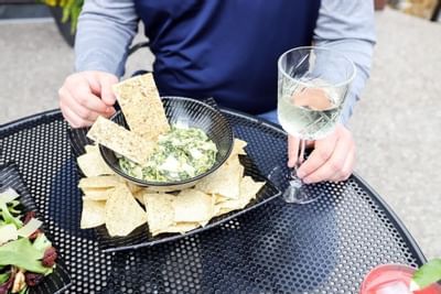 Spinach artichoke dip and breadsticks