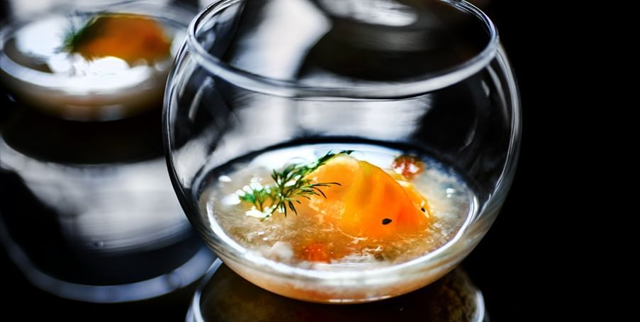 Image 22: A goldfish inspired dish served at Goodwood Park Hotel