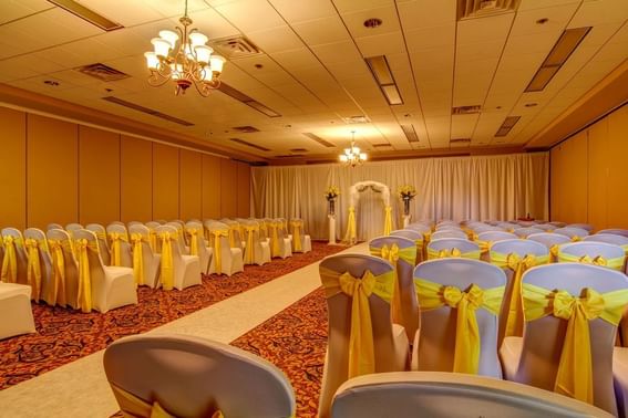 Chair arrangement for a wedding in a ballroom at The Wildwood Hotel