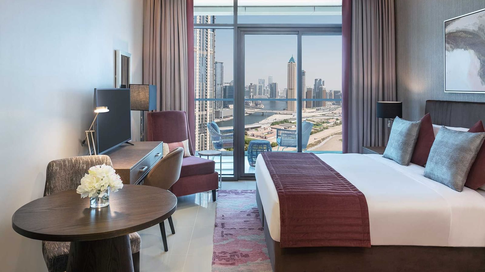 Studio Apartments with modern decor & cityscape at DAMAC Aykon, a luxury apartment in Dubai