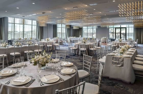 tables and chairs at wedding venue