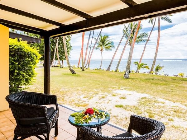 Ocean View Villa sitting area with beach view at Tambua Sands