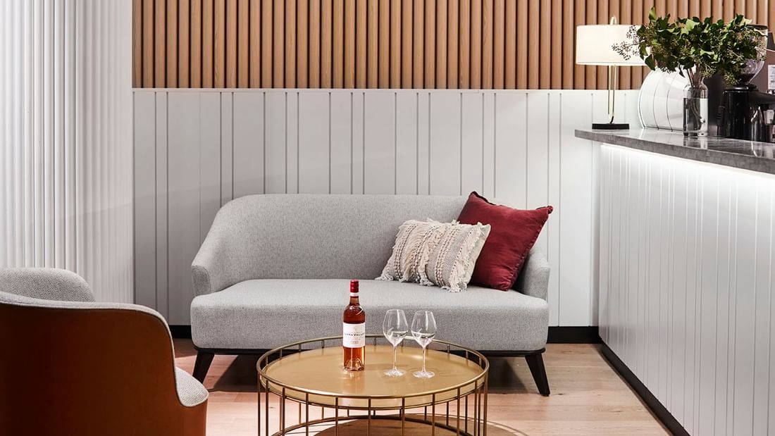 Sofa & table in PS Wine Cafe at Novotel Sydney Darling Square
