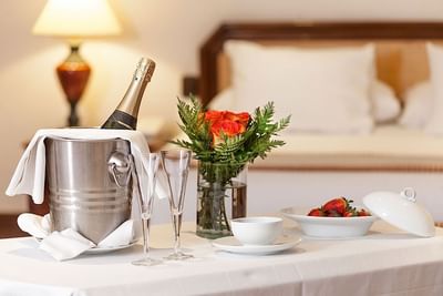 Close-up of chilled champagne served, Hotel Plaza San Francisco