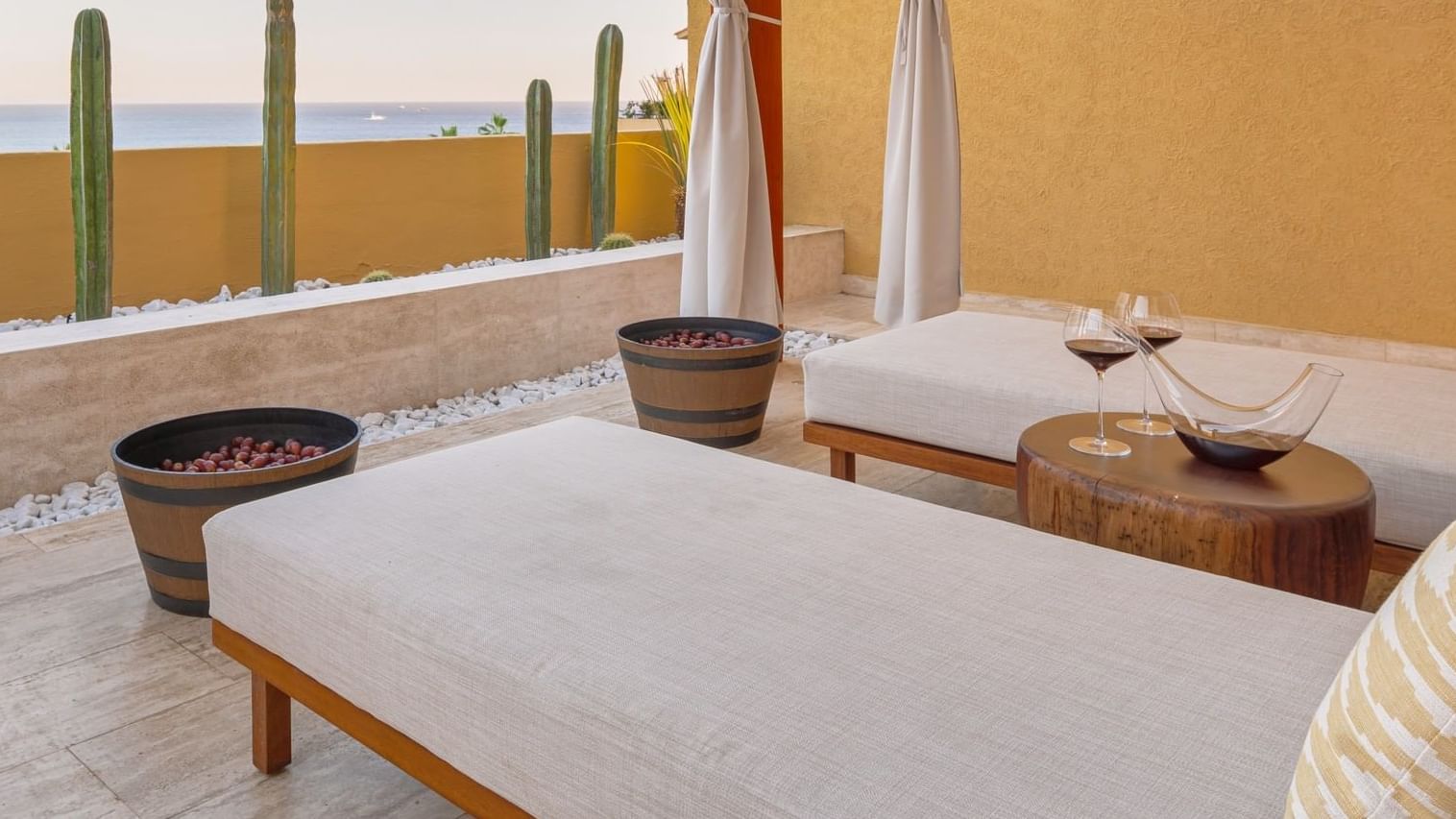 Outdoor massage cabin with spa beds & ocean view at Grand Fiesta Americana
