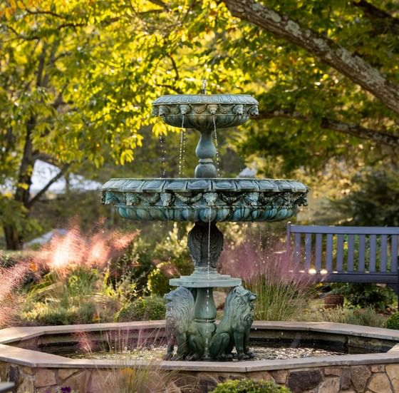 Water fountain in garden of the inn at Willow grove