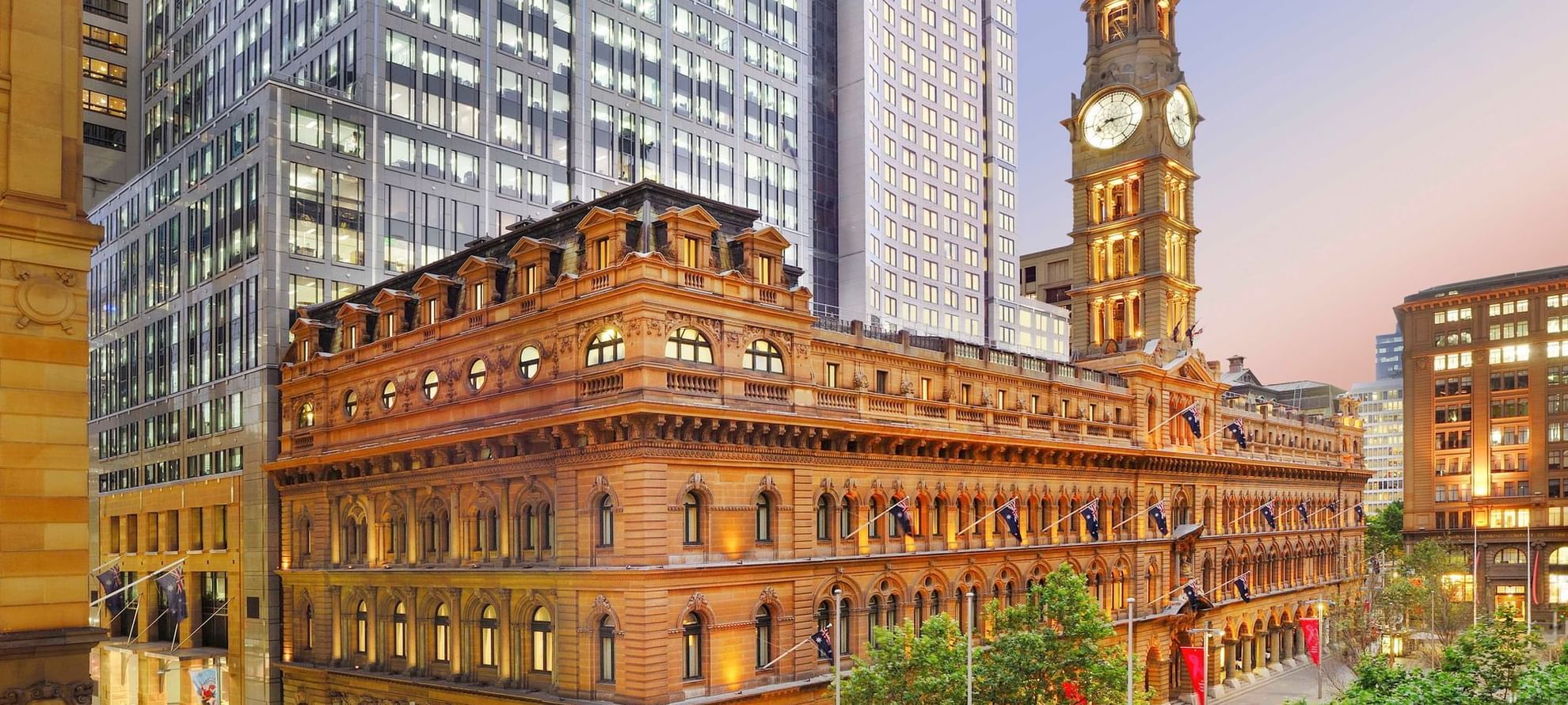 Exterior view of The Fullerton Hotel Sydney by the Clock Tower