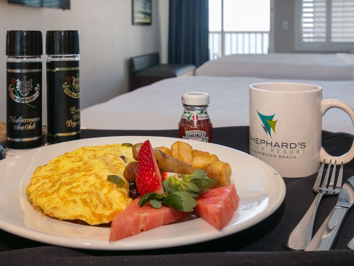 Breakfast dish at room service in Shephard's Beach Resort