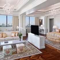 Bedroom and living area in Imperial Suite at Palazzo Versace