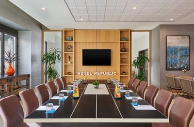 Conference table arranged in a Meeting Room at Hotel Republic San Diego
