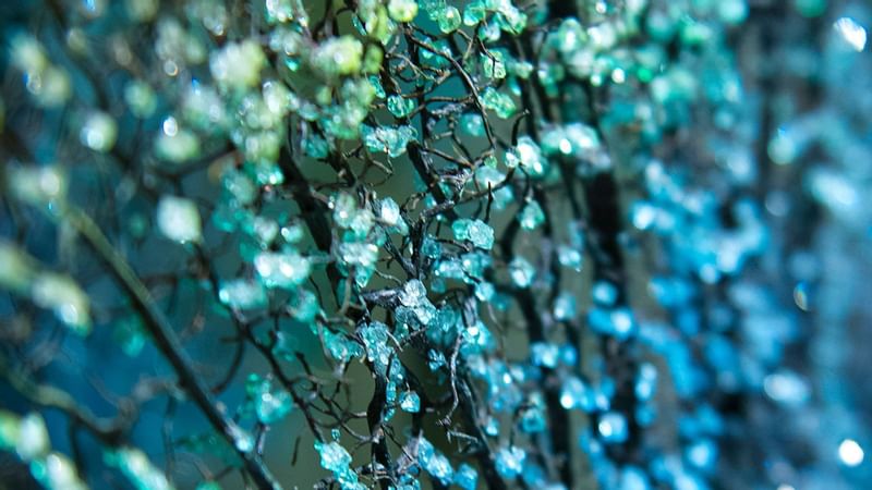 Close-up of a blue crystal decoration at Crown Hotels