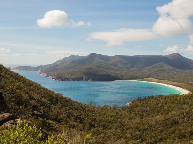 Hazards mountain range with the Bay at Freycinet Lodge