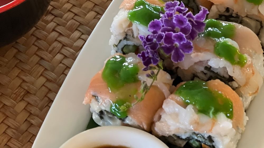 Sushi roll and sauce at Wild Ginger Restaurant & Bar in Efate at Warwick Le Lagon - Vanuatu.