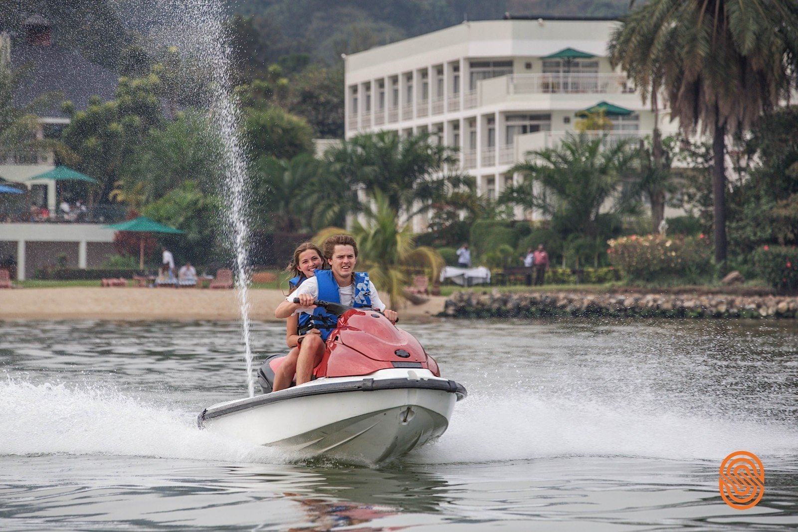 A Couple Jet skiing near Lake Kivu Serena Hotel