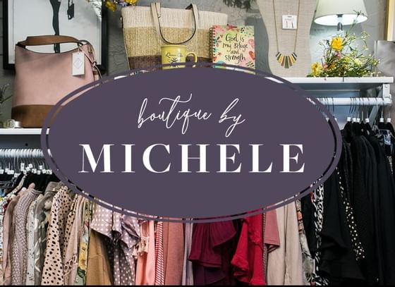 Clothes & bags on shelves in Boutique by Michele, Whittaker Inn