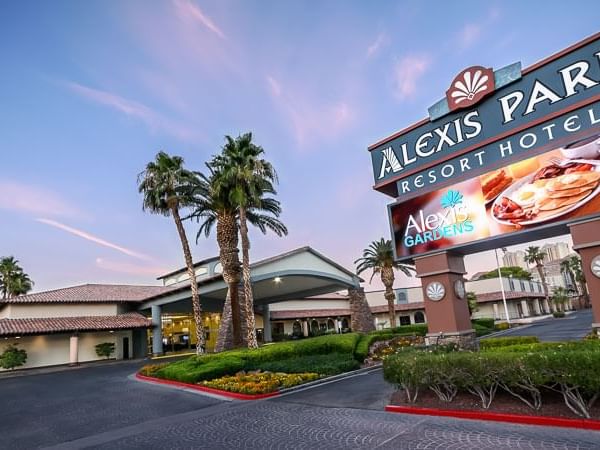 Exterior view of the hotel & motor lobby at Alexis Park Resort