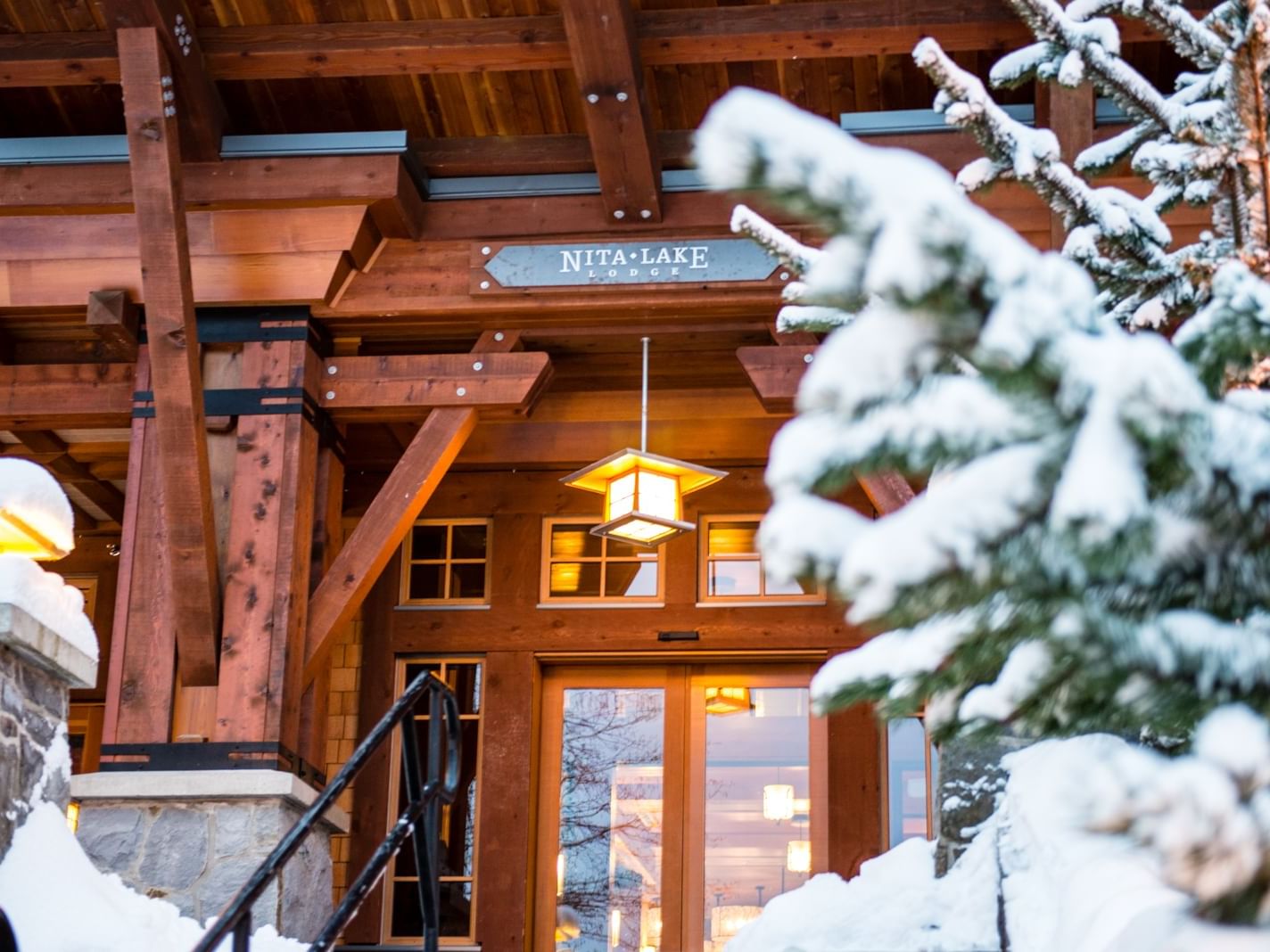 Exterior view of the hotel entrance served at Nita Lake Lodge