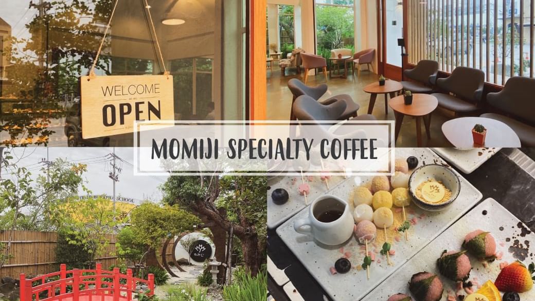 Close-up of Momiji café items in a poster at Hop Inn Hotel