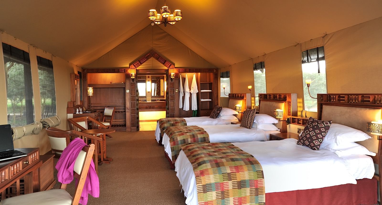 Interior of the Morani wing tent at Sweetwaters Serena Camp