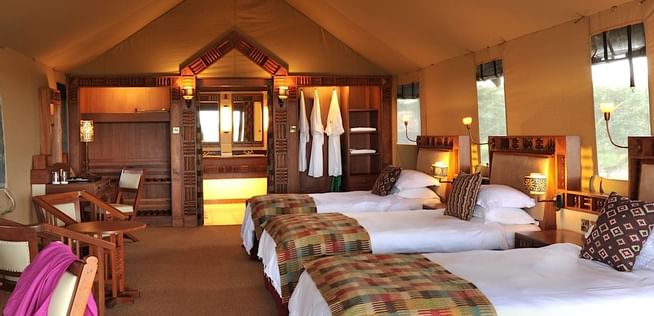 Interior of the Morani wing tent at Sweetwaters Serena Camp