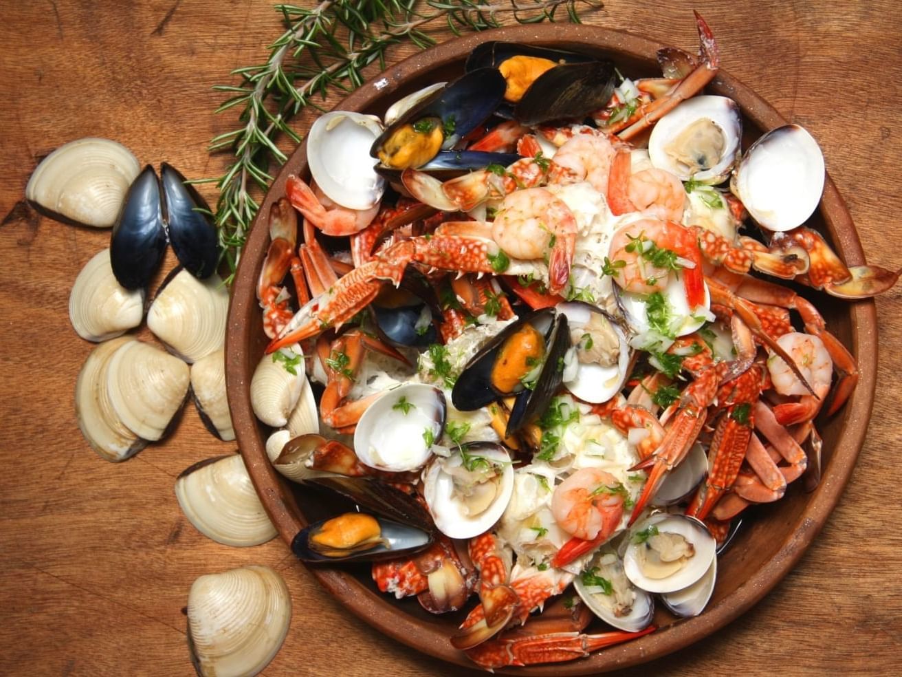 Close-up of Seafood platter served at Ajman Hotel