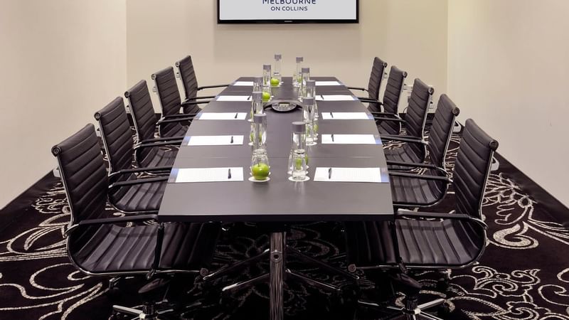 Table setup in Degraves Boardroom at Novotel Melbourne