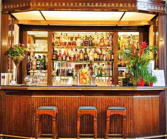 Bottles of liquor on the Bar shelf at Bettoja Hotel Massimo D´Azeglio 