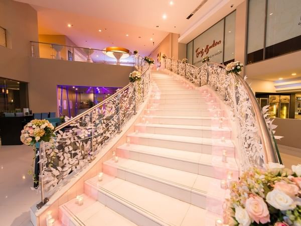 Decorated Staircase to the Wedding Ballroom at Eastin Grand Hotel Saigon