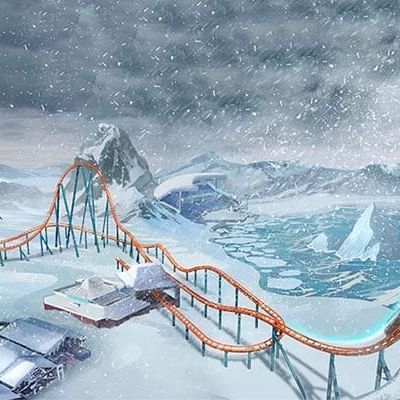 a cartoon of a roller coaster in a snowy landscape
