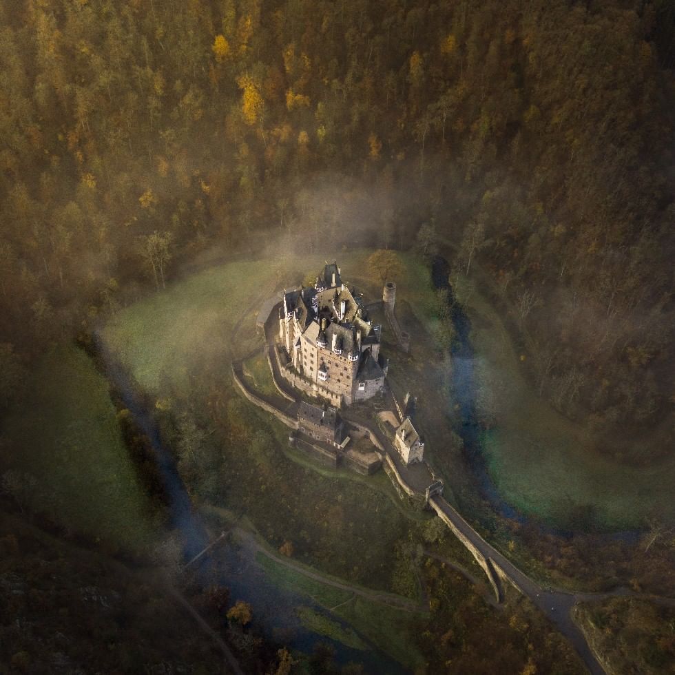 Aerial view of Eberau moated castle near Falkensteiner Hotels