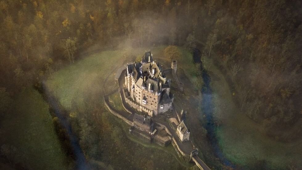 Aerial view of Eberau moated castle near Falkensteiner Hotels