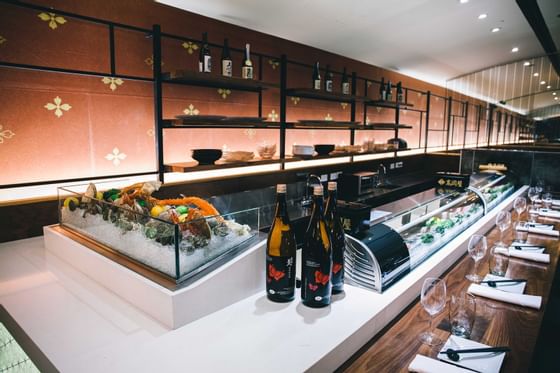 sushi bar with fresh seafood