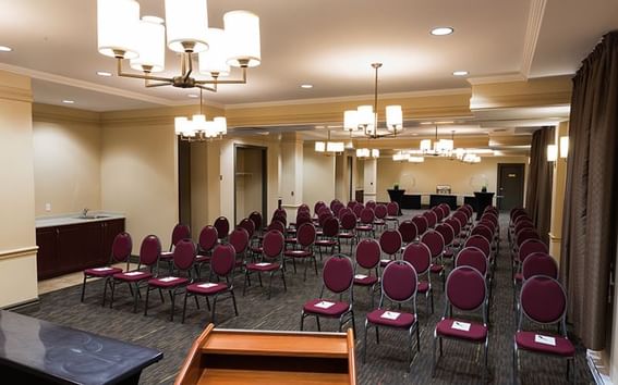 Seating arranged in a meeting room at Fort McMurray Hotel