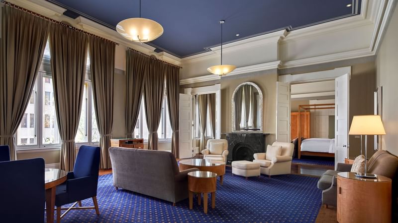 Interior of a living area in suite at  Fullerton Sydney