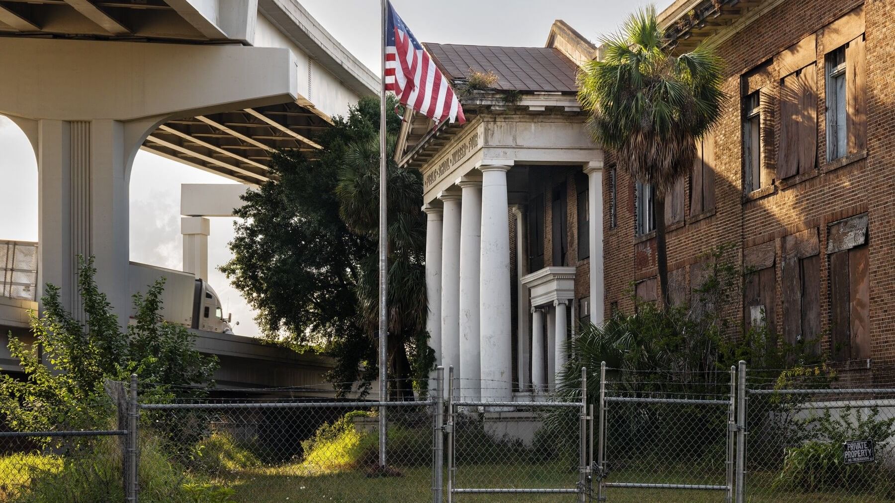 Abandoned School Under Highway, Jacksonville, Florida, 2024 by  Artist Anastasia Samoylova 