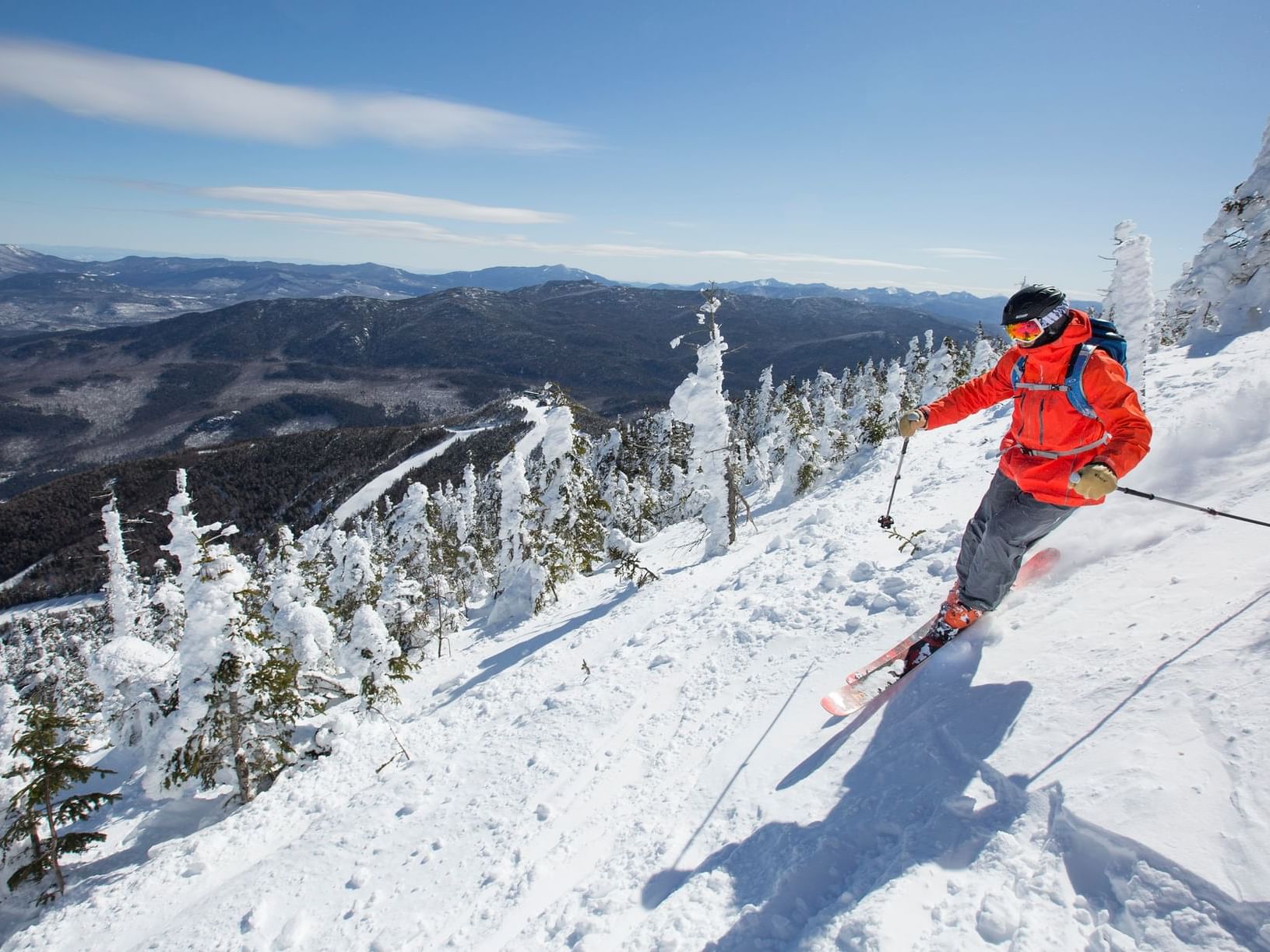 A man skiing on Whiteface mountain near High Peaks Resort