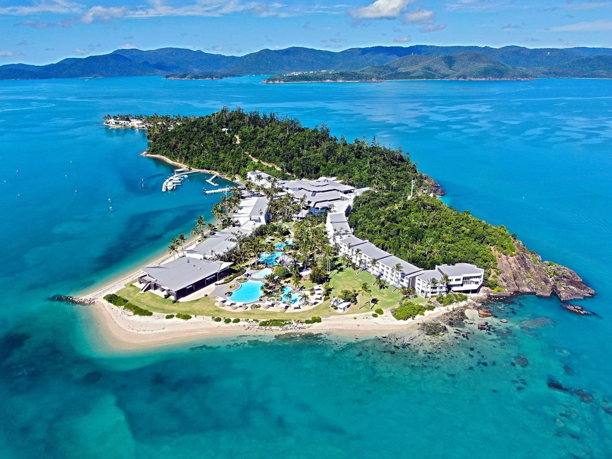 Aerial view of the beach at Daydream Island Resort