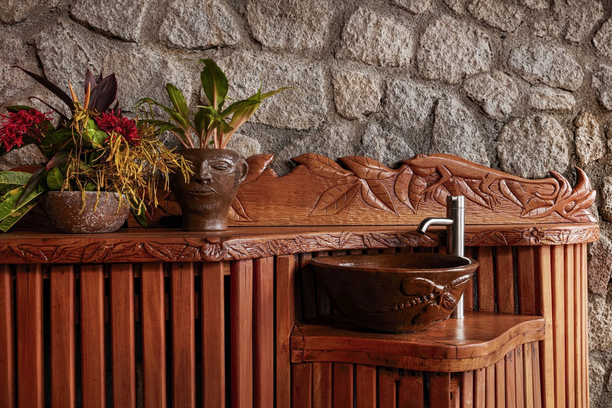 Wooden finished wash basin in Heritage Suites at Ladera Resort