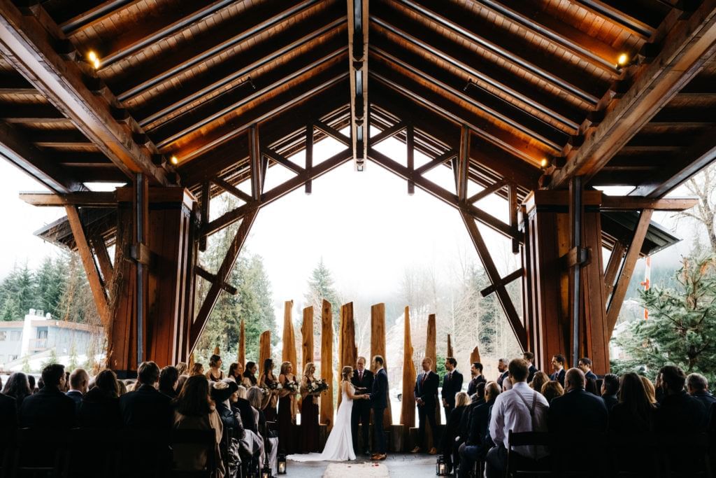 Wedding ceremony arranged with a mountain view, Nita Lake Lodge